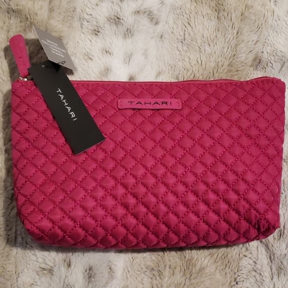 Tahari Handbags - NWT -Tahari Pink Quilted Cosmetic Bag & Essentials